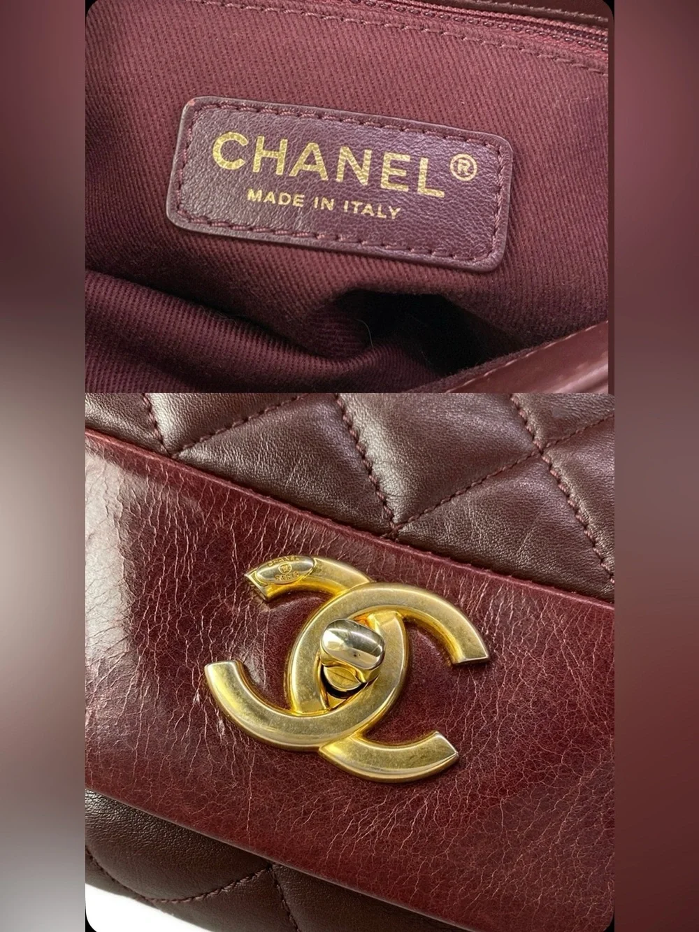 Authentic CHANEL Soft elegance quilted burgundy calf skin 2way bag